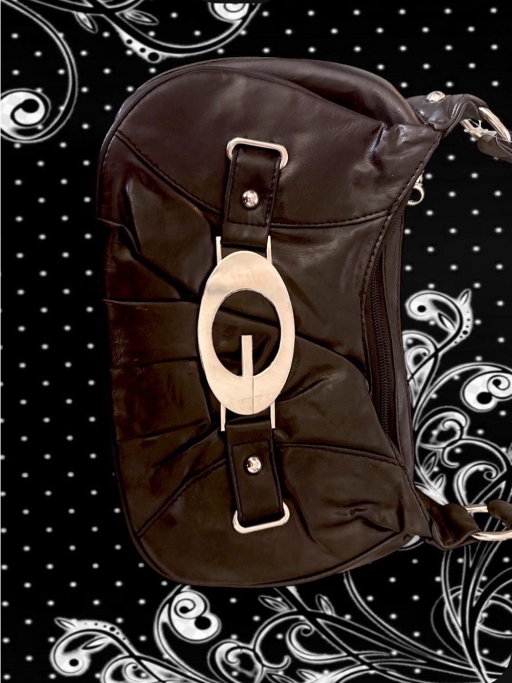 Black Women's Shoulder Bag with Silver Accent